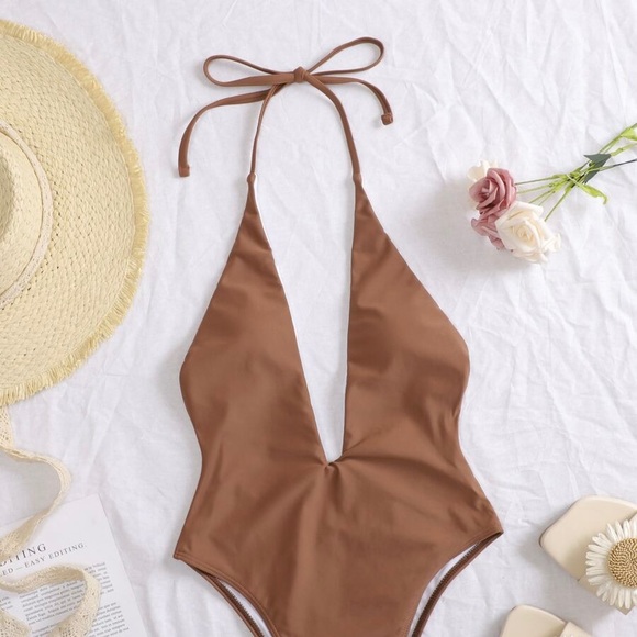 Halter Plunging One Piece Swimsuit - Picture 4 of 5